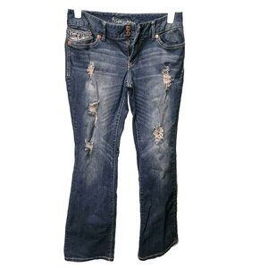 Ariya Womens Jeans 11/12 Blue Five Pocket Whiskers Bootcut Destressed Stone Wash